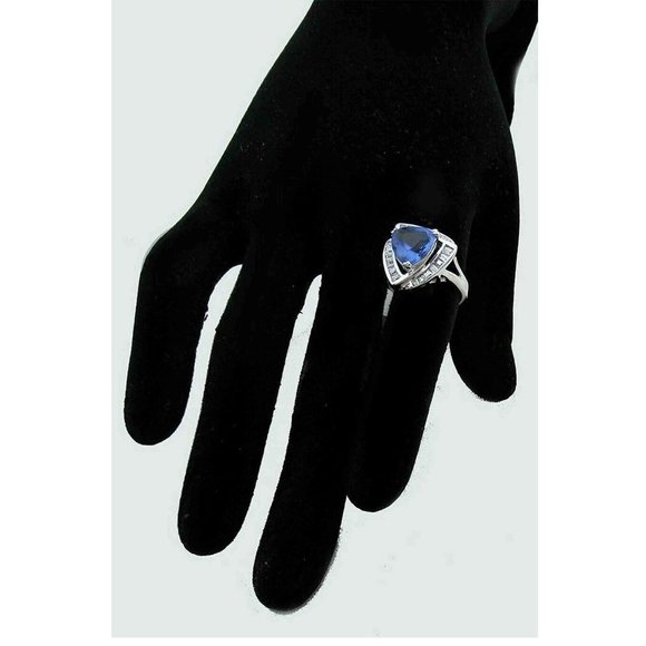 Lab Created Tanzanite 6.72 Cts & White Sapphires Ring Silver Plated - Picture 4 of 4